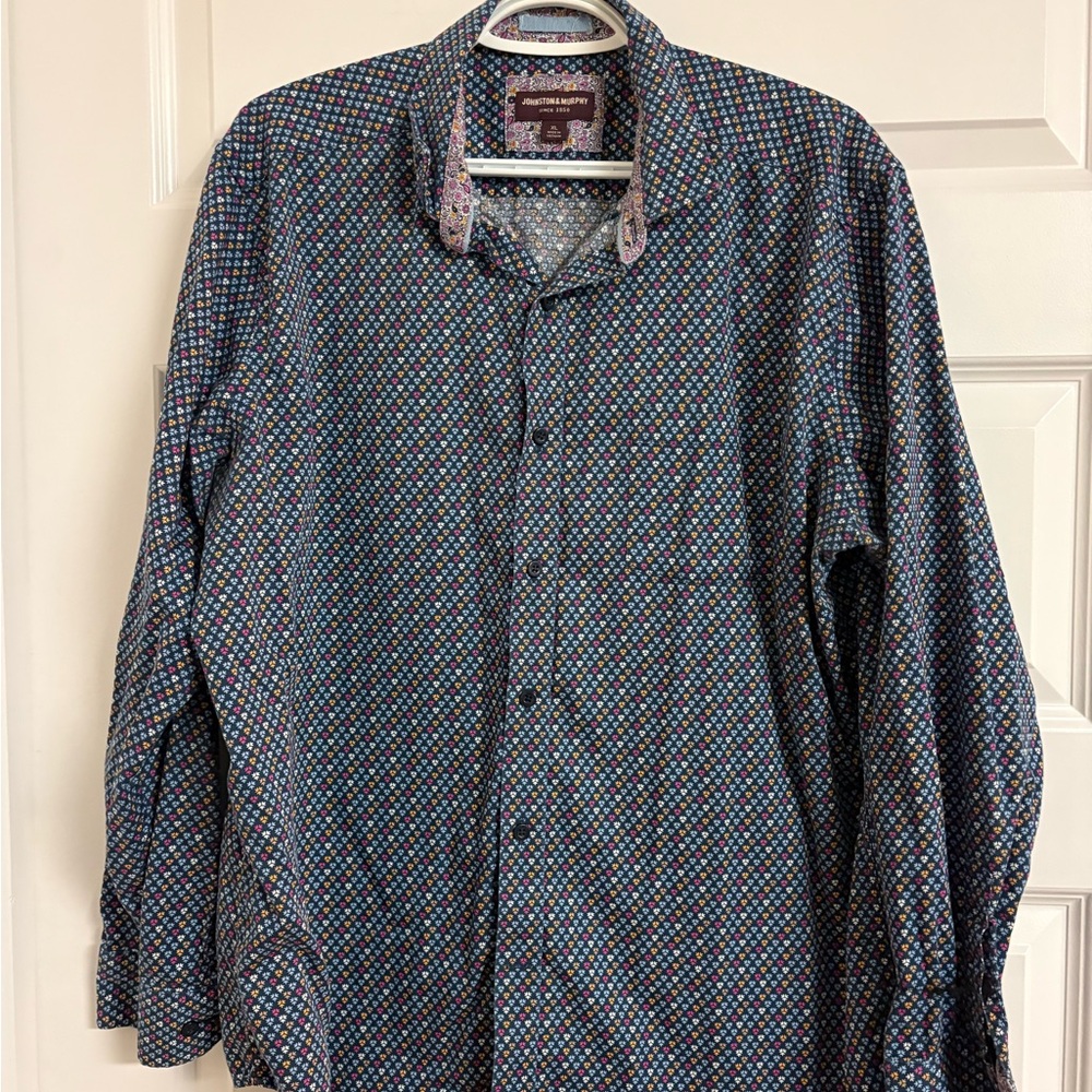 Johnston & Murphy Blue Geometric Button Down Shirt